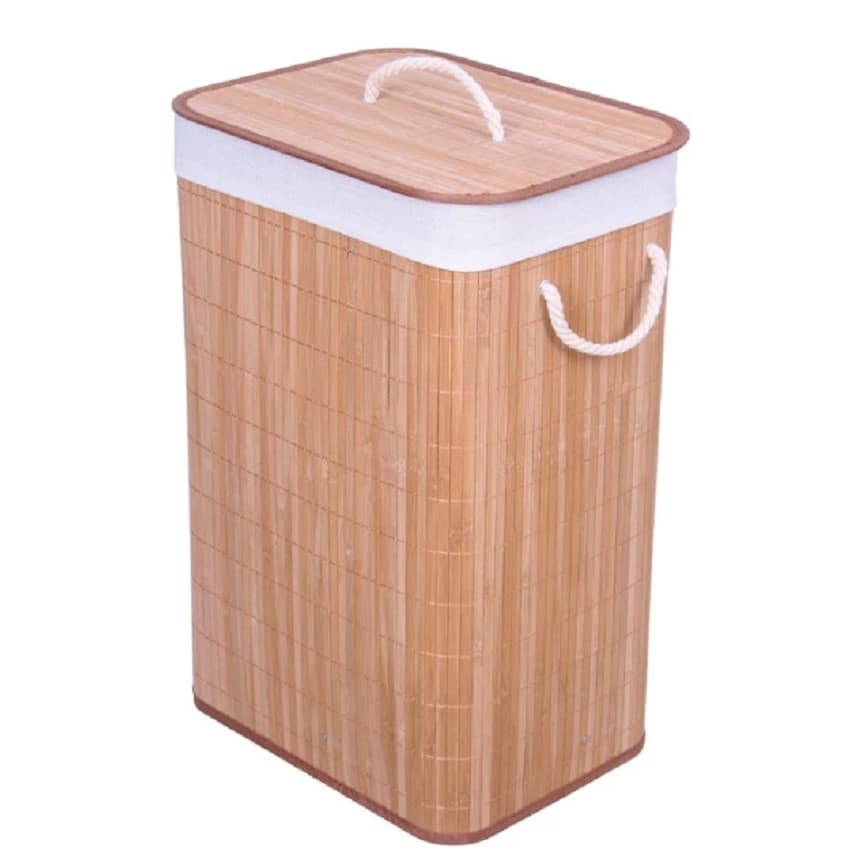 Cesto de Roupas Bambu Retangular Com Tampa 72L Banheiro