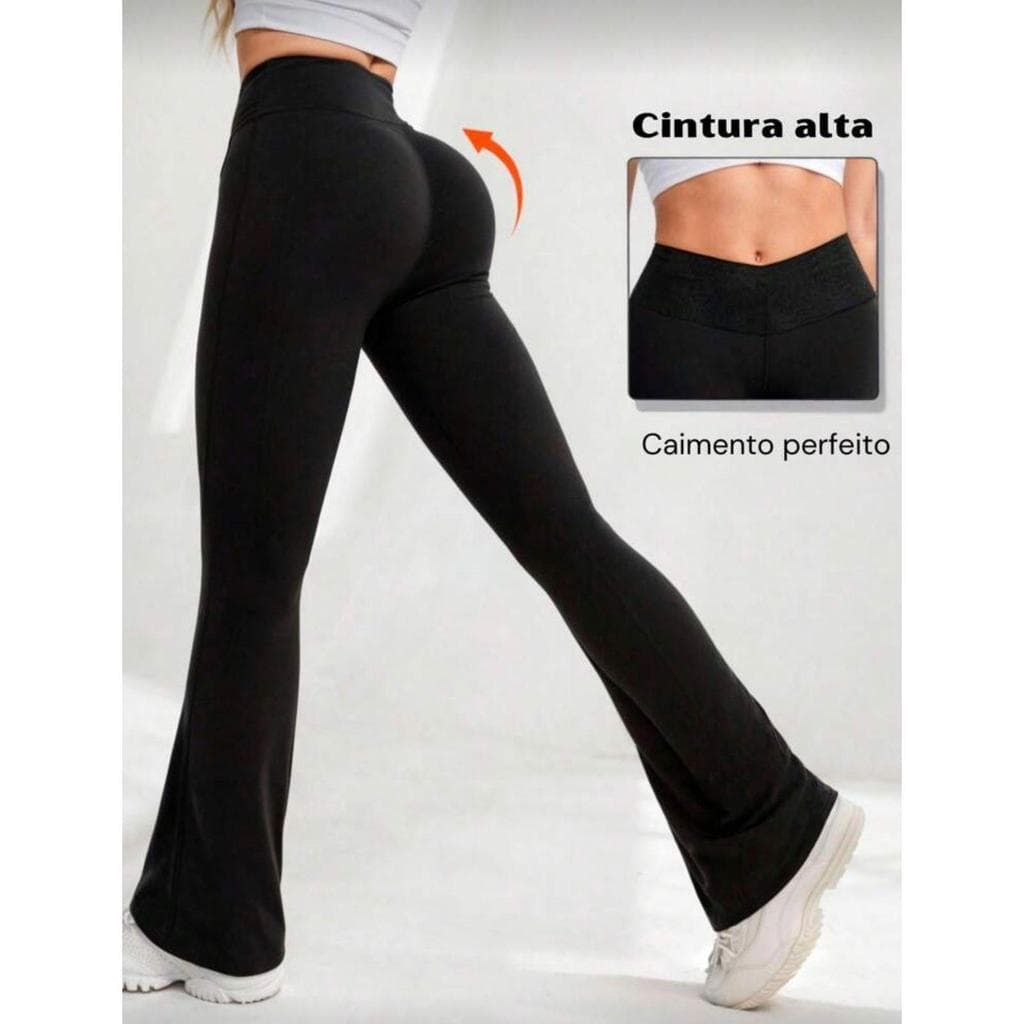 Calça Flare Legging Tecido Grosso Modelo Boca de Sino Cintura Alta Empina Bumbum