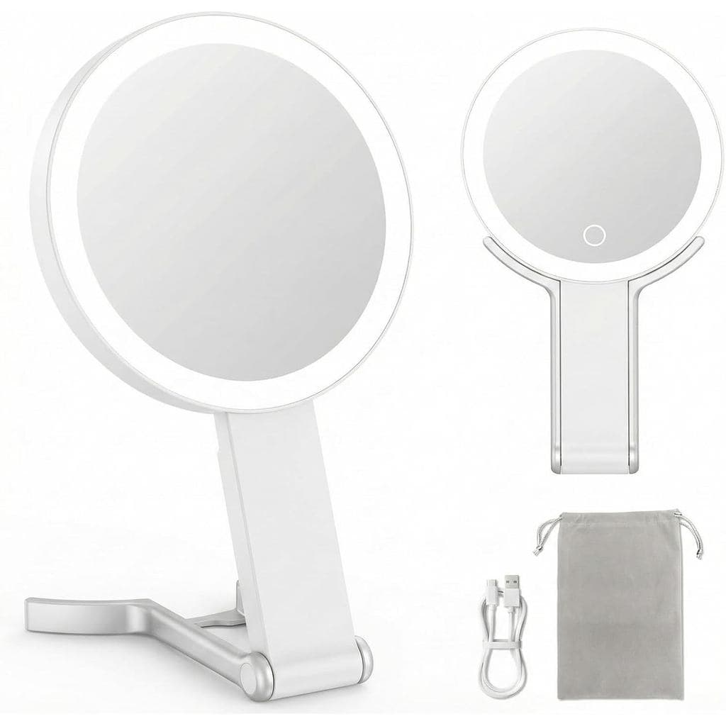 Espelho de aumento com luz 1X/10X, espelho de maquiagem iluminado para viagem com ampliação, espelho de maquiagem de pé