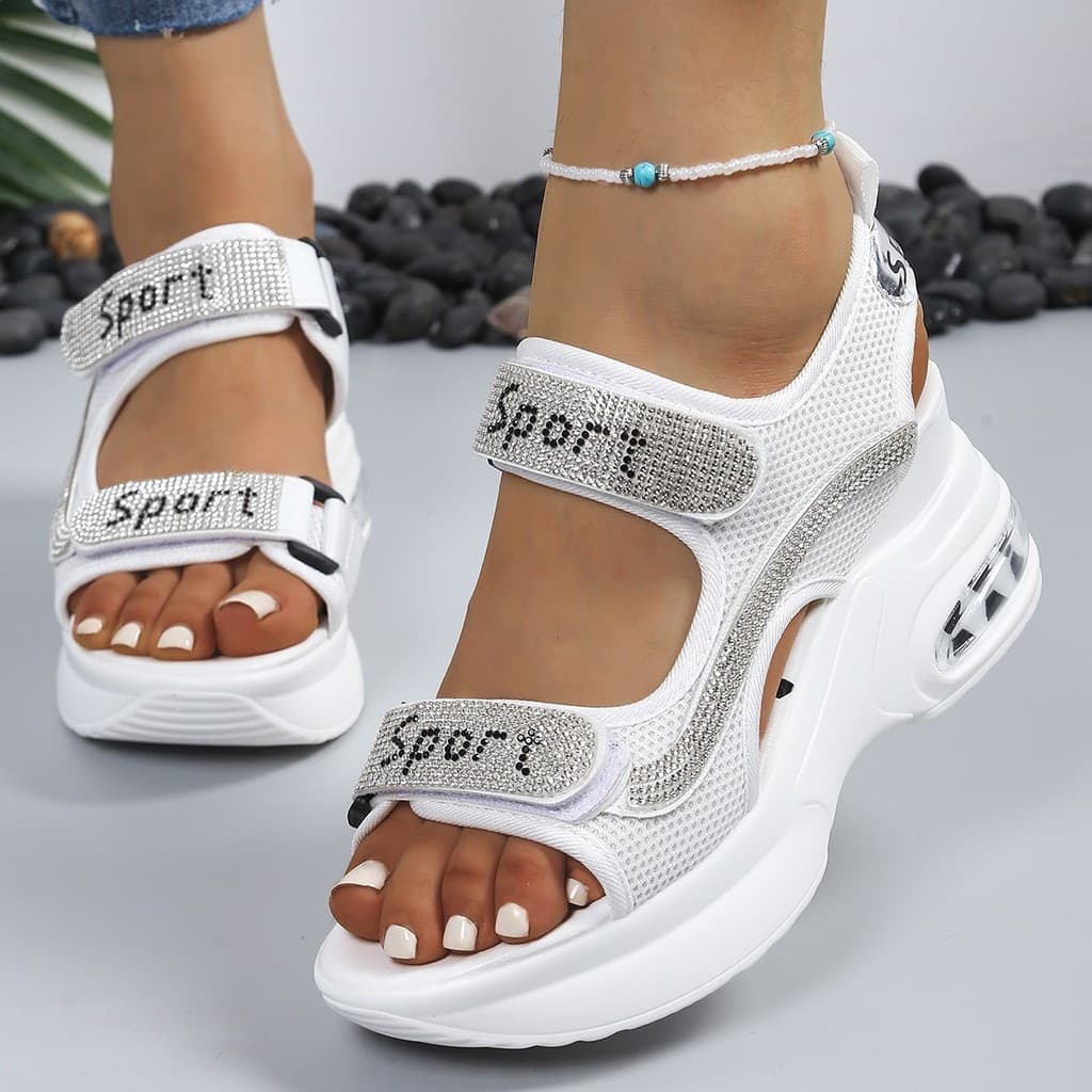 Sandálias Plataforma Estilo Esportivo Feminino Com Sola Grossa De 8 Cm , Vermelho , Tamanho Grande , Rede Pequena pe