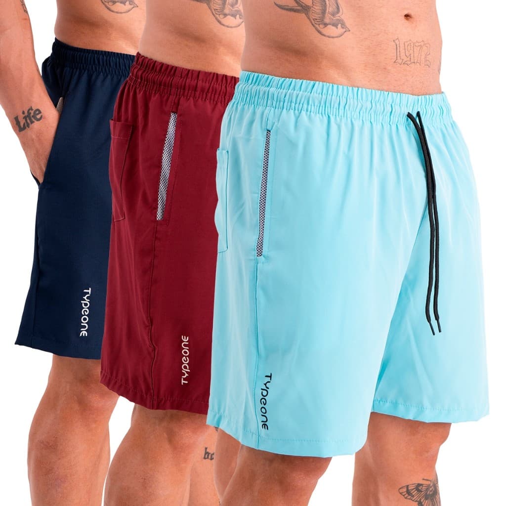 Kit 3 Bermuda Masculina Elastano Shorts Masculino Leve Casual Academia Praia Short Verão Conforto