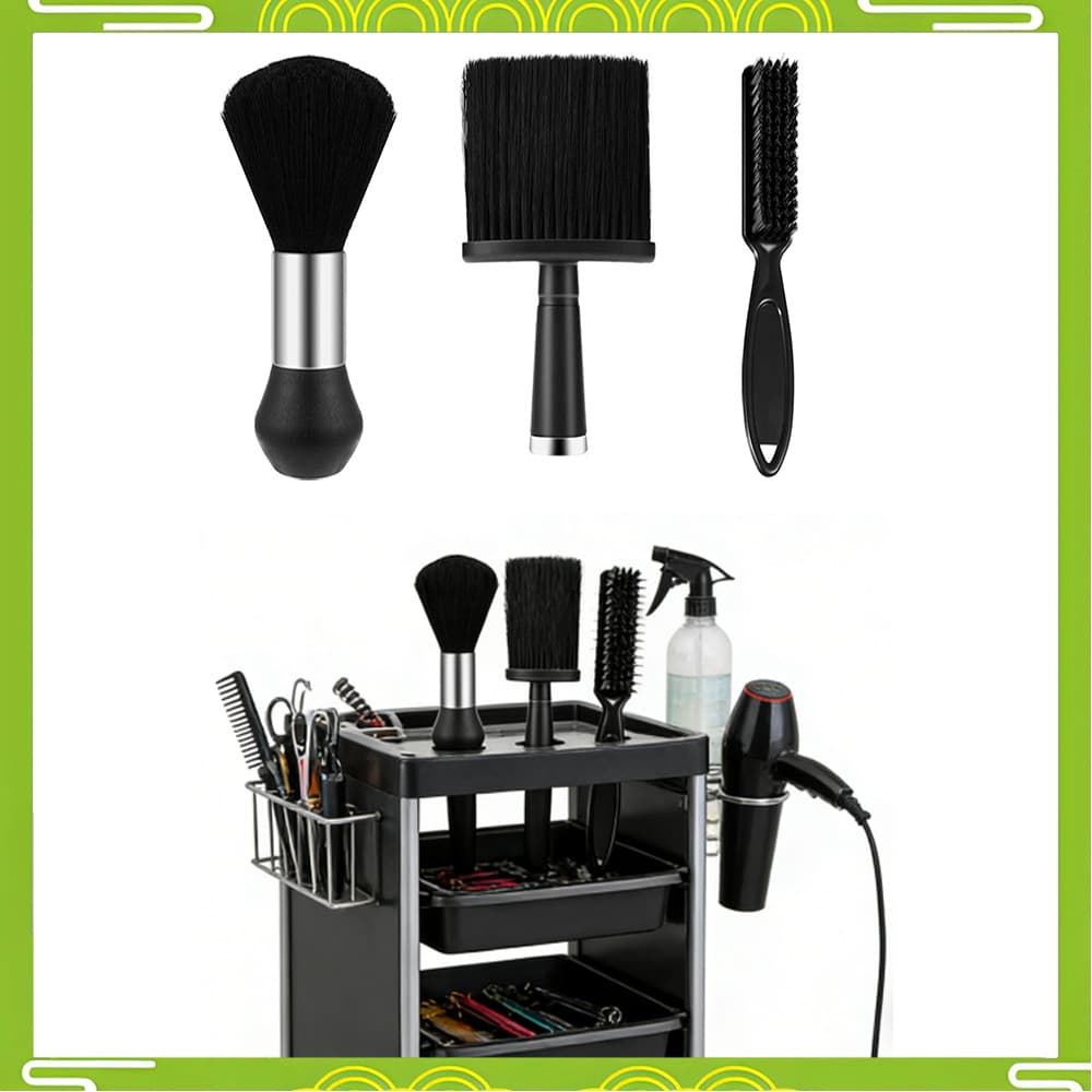 Conjunto preto de 3 peças, escova de limpeza de barbeiro, cabeleireiro, ferramenta de limpeza de cabelo, escova