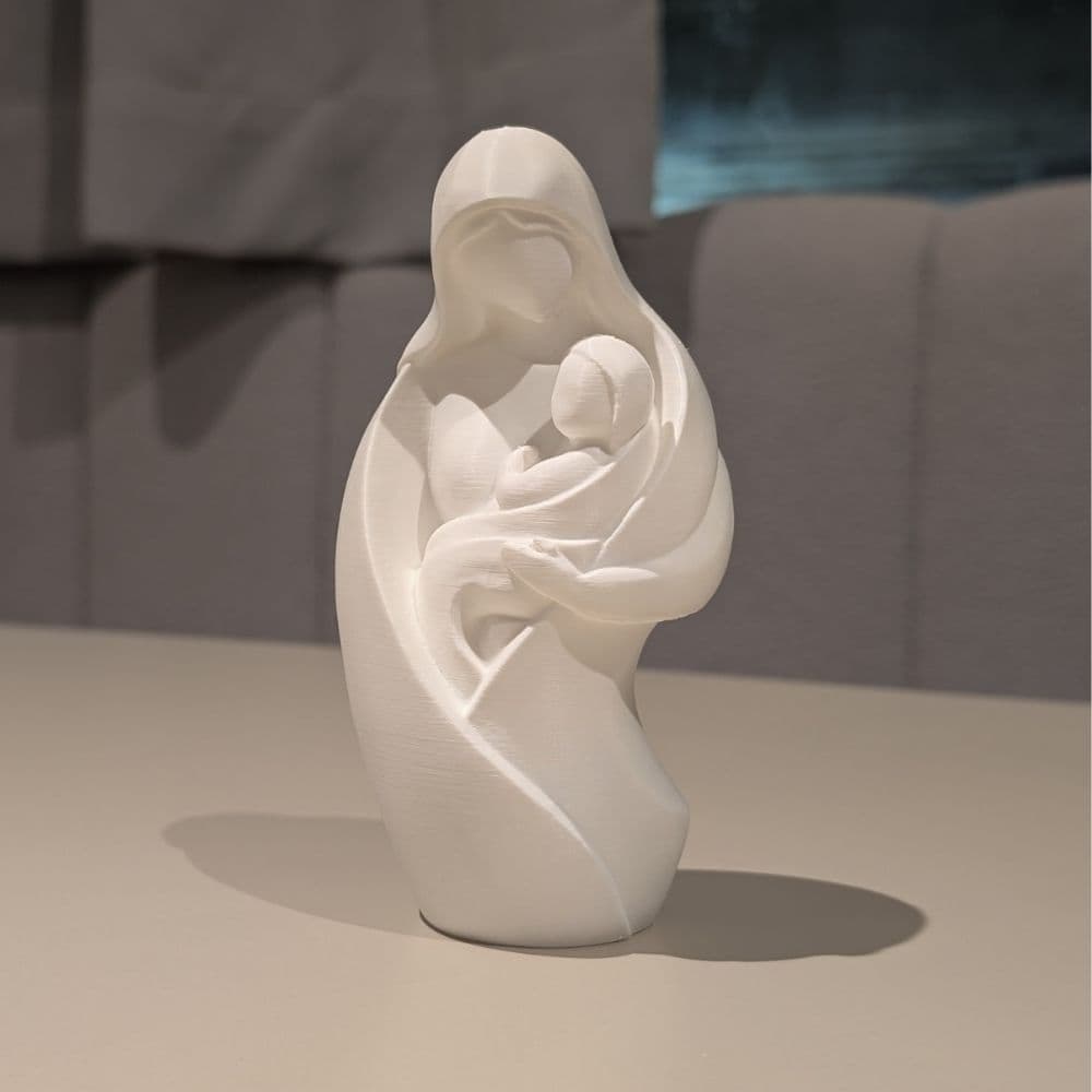 Imagem Mãe Maria com Menino Jesus 12cm Escultura Decorativa Religiosa
