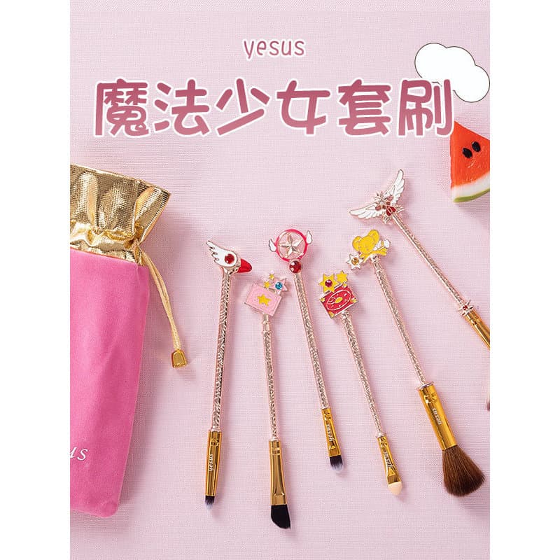 Tailândia YESUS Conjunto de pincéis de maquiagem 6 pincéis menina coração variedade Sakura alça de Metal fofa Sailor Moo