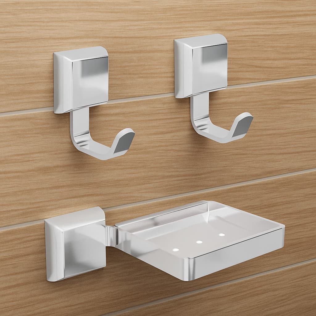 Kit Porta Cabides e Saboneteira Luxo - Acessórios Para Banheiro  – Prata