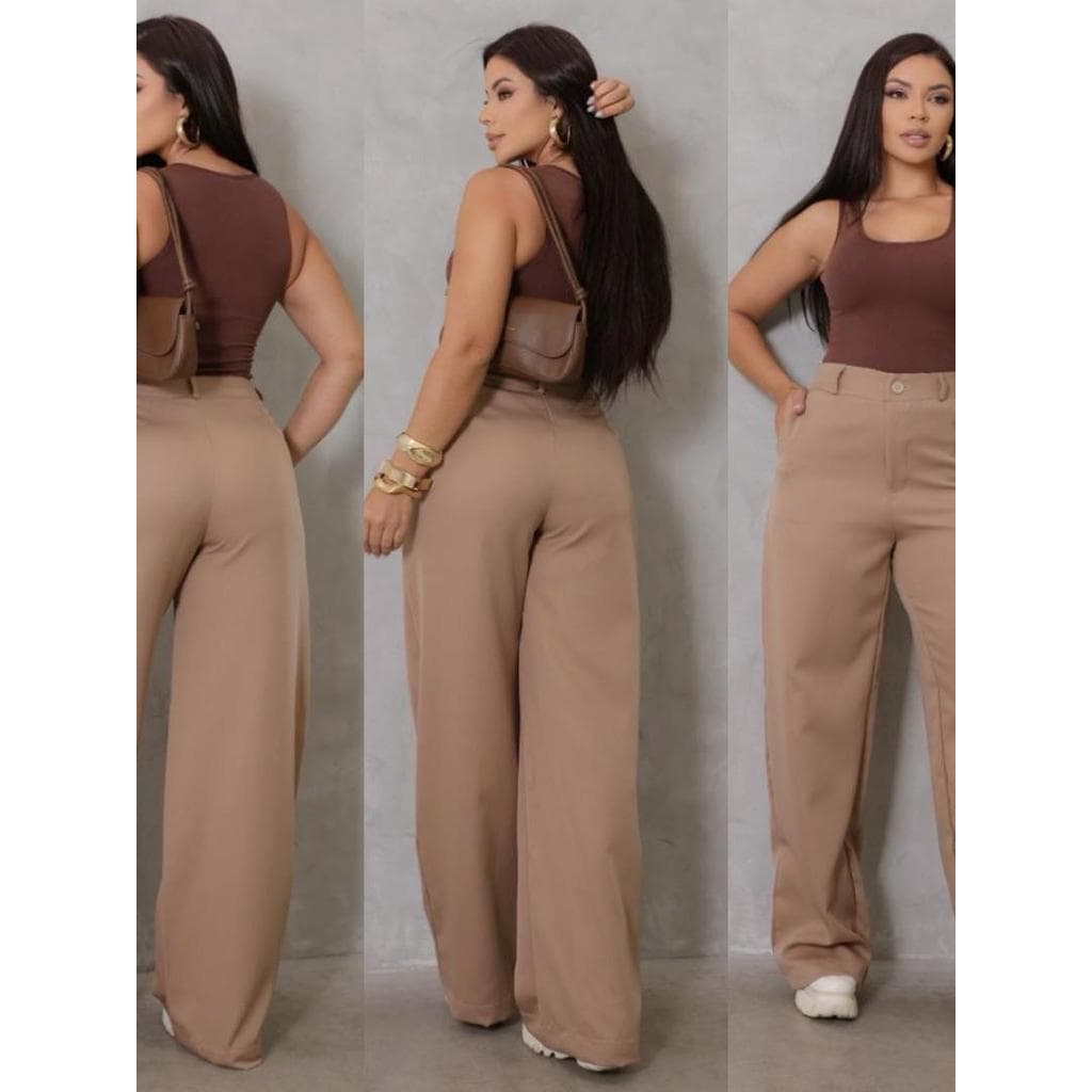 Calça Feminina Pantalona Alfaiataria Cintura Alta Tendência 2026