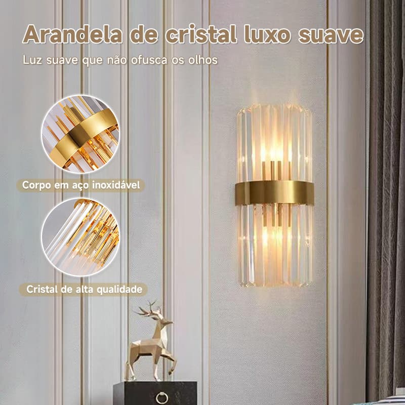 Arandela de Parede Metal Cristal Dourado Transparente ，para Banheiro, Quarto, Corredor e Sala，decoração sala luxo