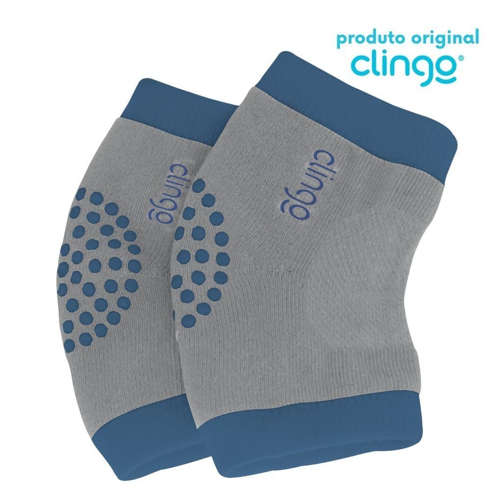 1 Par de Joelheira Infantil  Antiderrapante Clingo Azul/Cinza - Bolinhas Antiderrapantes