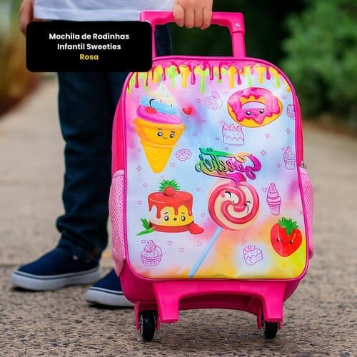 Mochila Rodinhas Infantil Rosa Design Adoravel Escolar Resistente Pratica