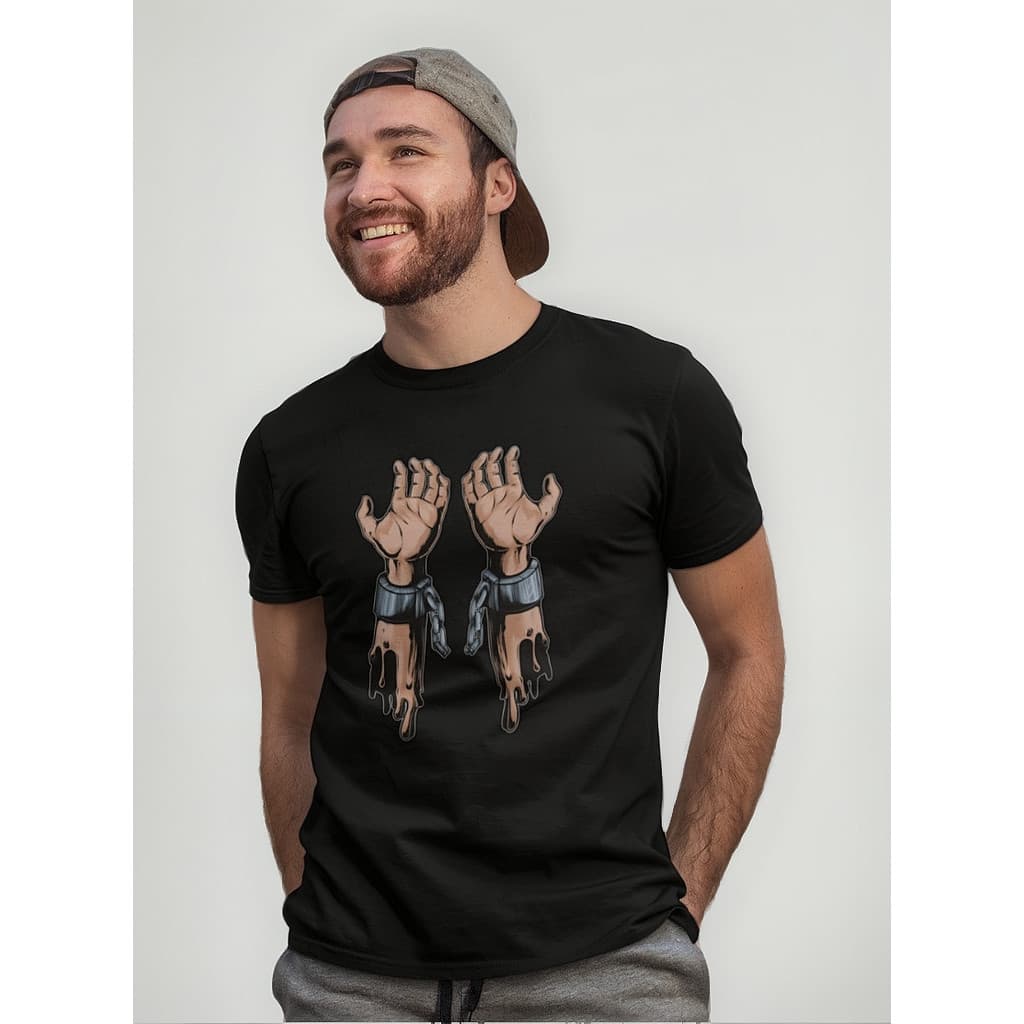 Camiseta Algodao Halloween Braços Preso Algemado Dark Dtf