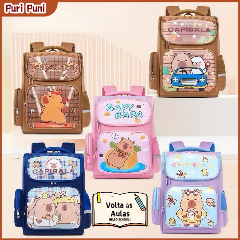 Mochilas Escolar Infantil Fofa Capivara para Estudante,  Design Exclusivo e Super Resistente