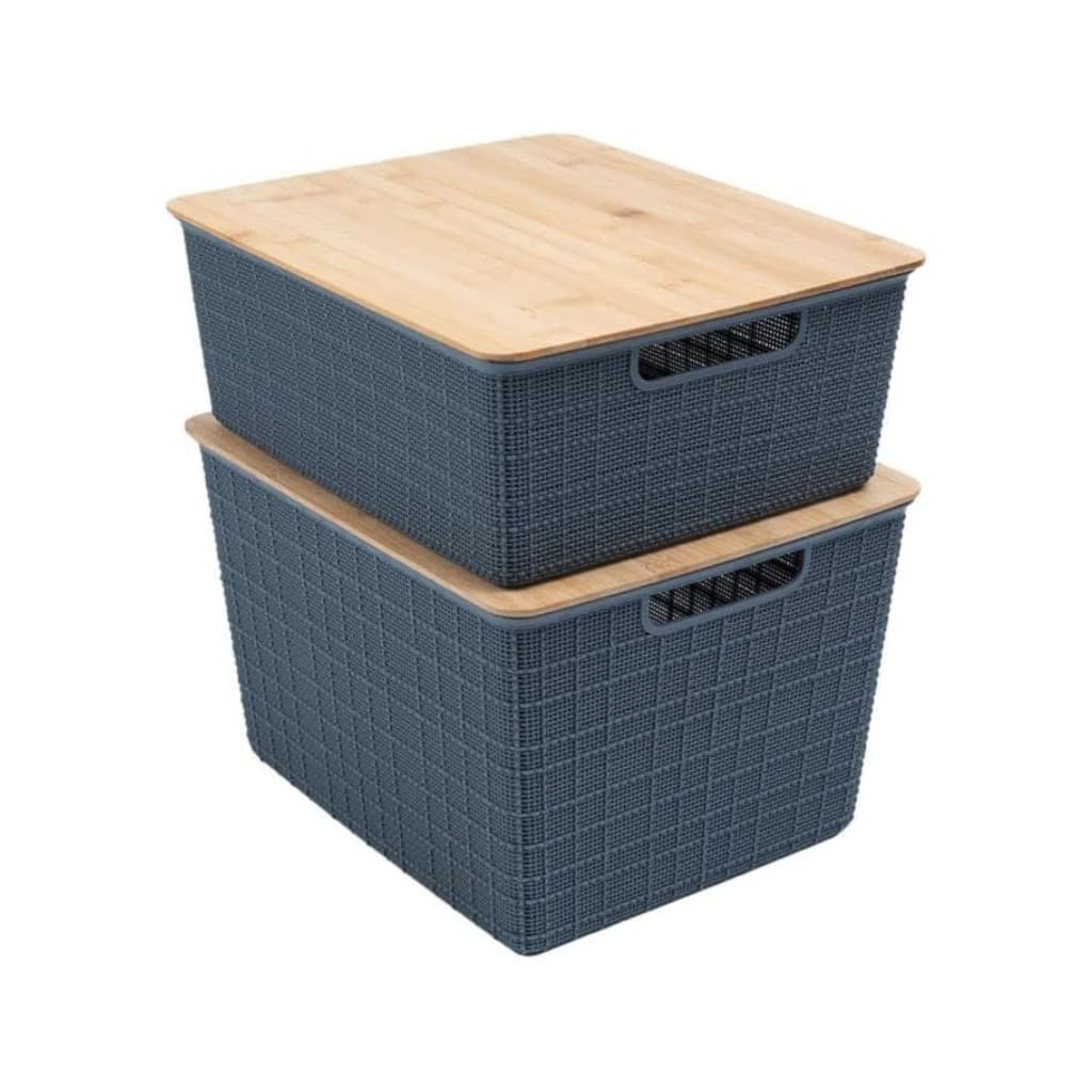 Kit 2 Caixas Organizadoras Tampa Bambu 12L/18L Cinza – Oikos