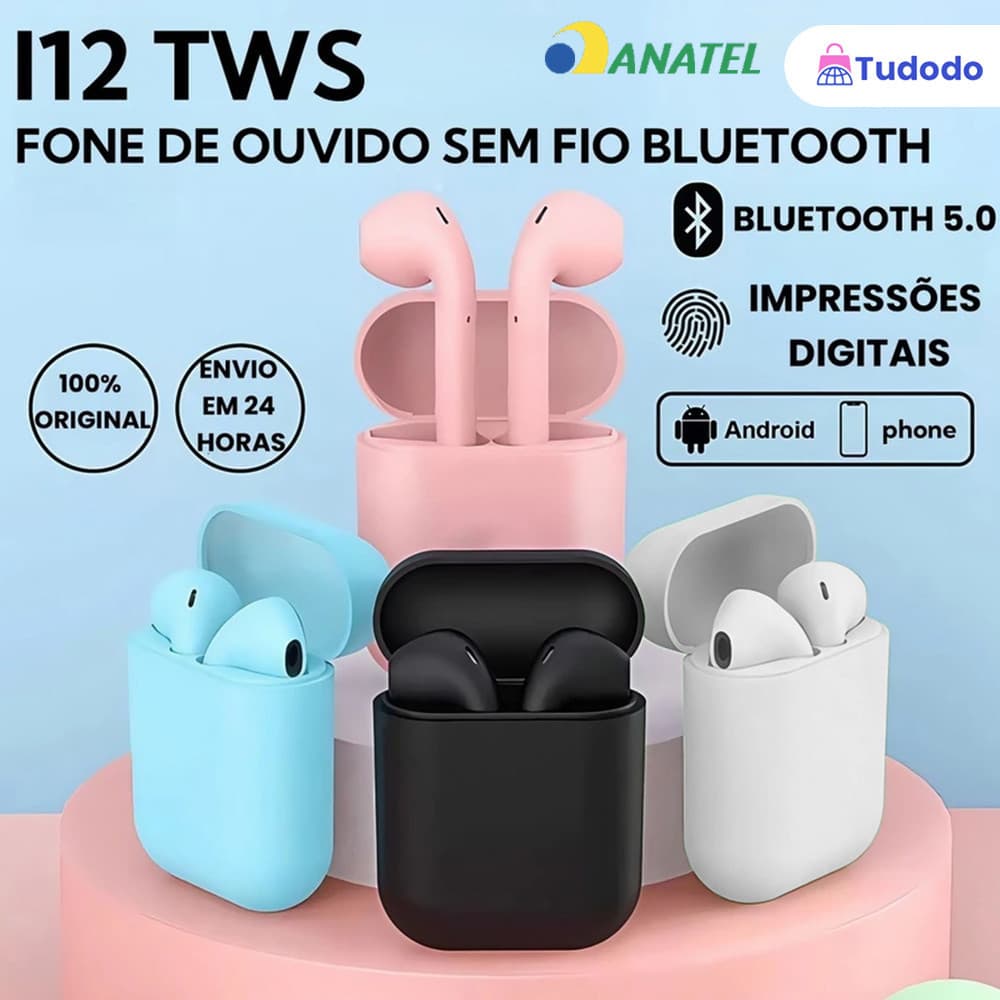 Fone de ouvido intra-auricular Bluetooth sem fio verdadeiro I12 Macaron