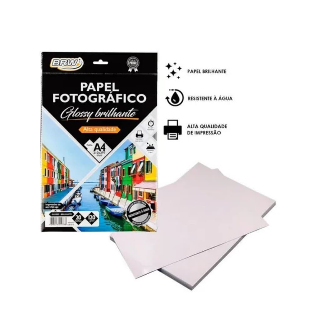 Papel Fotográfico 180g Glossy BRW A4 –  20, 40, 50, 60, 80 ou 100 folhas