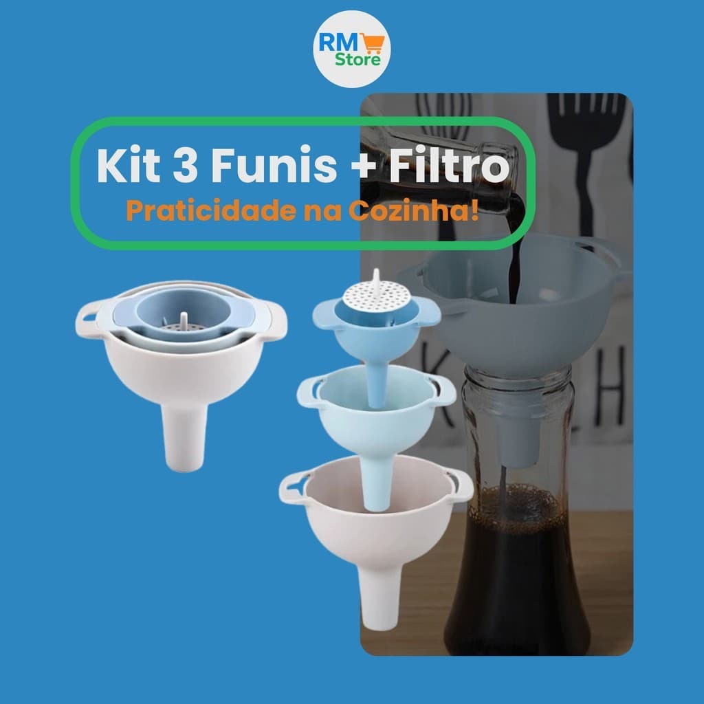 Kit 3 Funis + Filtro – Praticidade e Organização na Cozinha!