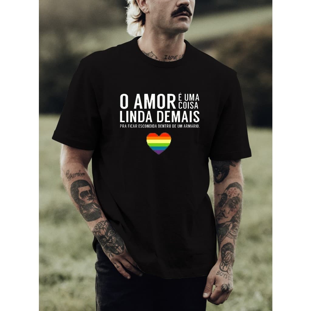 Camiseta Masculina Estampada LGBT Frases Motivacionais Amor Gay 100% Algodão Premium