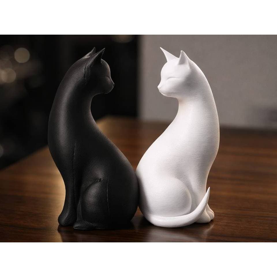 Kit Gato Love Decorativo Minimalista 3D – Preto, Branco | Escultura Moderna de Mesa