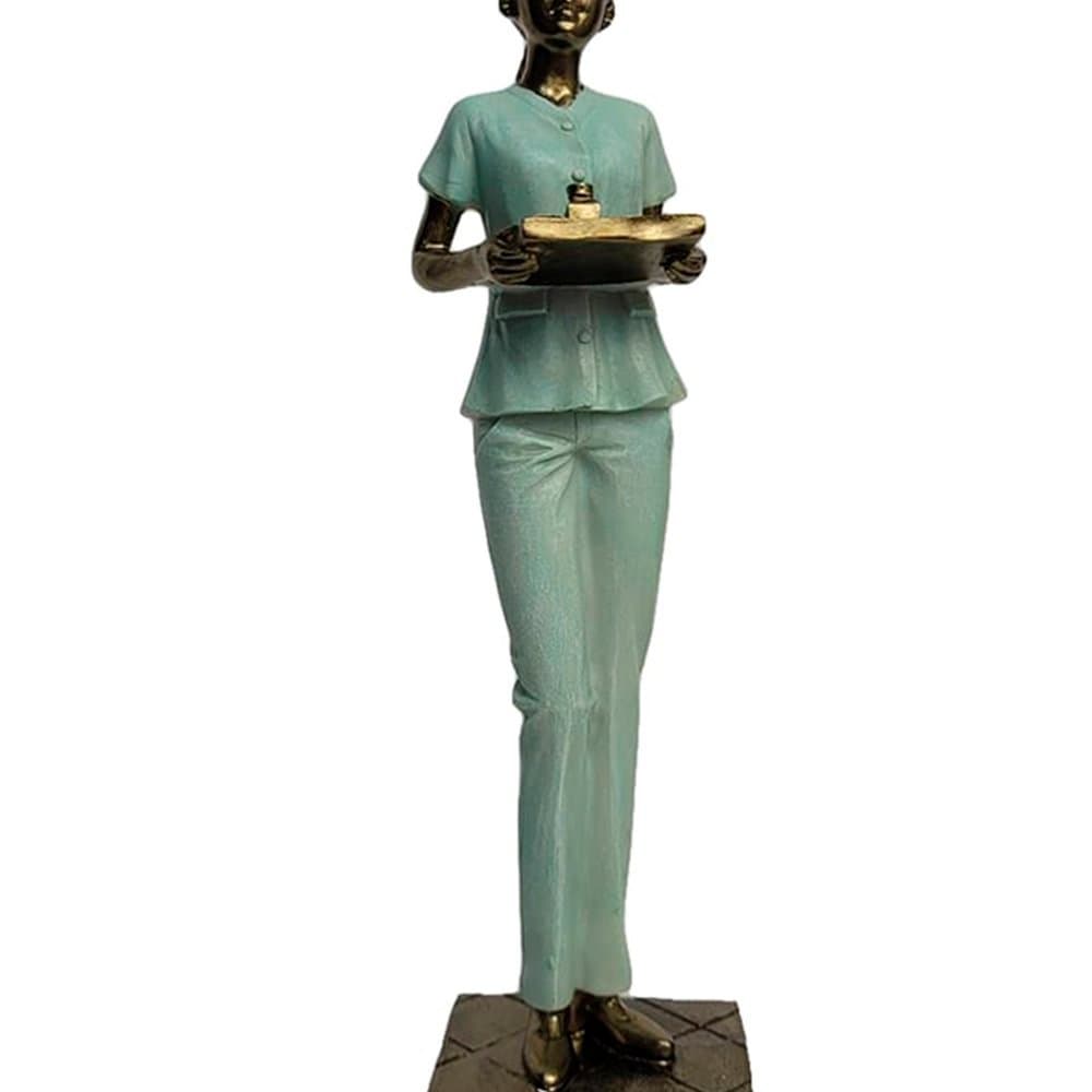 Estatueta Decoração Enfermeira Escultura Resina Enfeite 23cm
