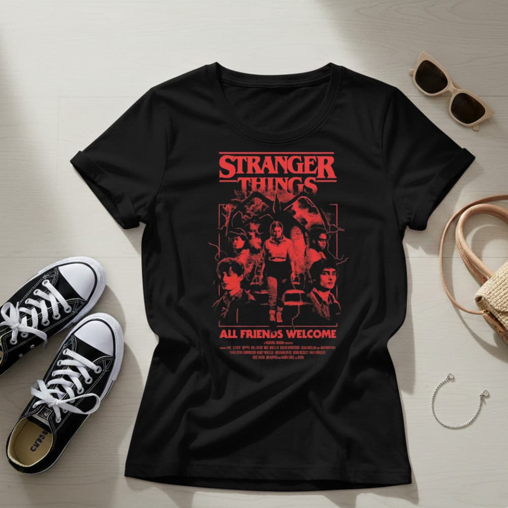 Camiseta Feminina Mundo Invertido Estilo Stranger Algodão Moda Geek Casual Série Envio Imediato