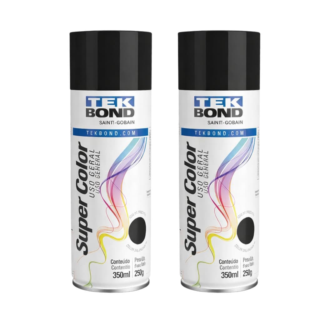 Kit 2 Tintas Spray Preto Brilhante Tekbond Uso Geral 350ml 250g