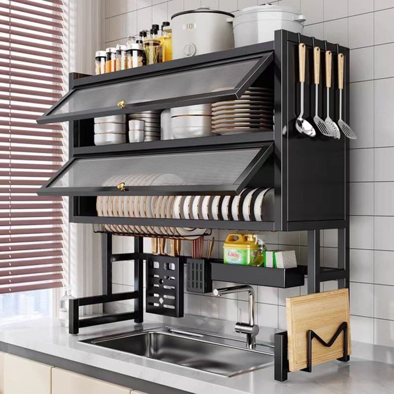 65cm/105cm Escorredor De Louça Cozinha Suspensa Modula Autosustentavel Pia Rack Organizador De Pratos Estante poeira