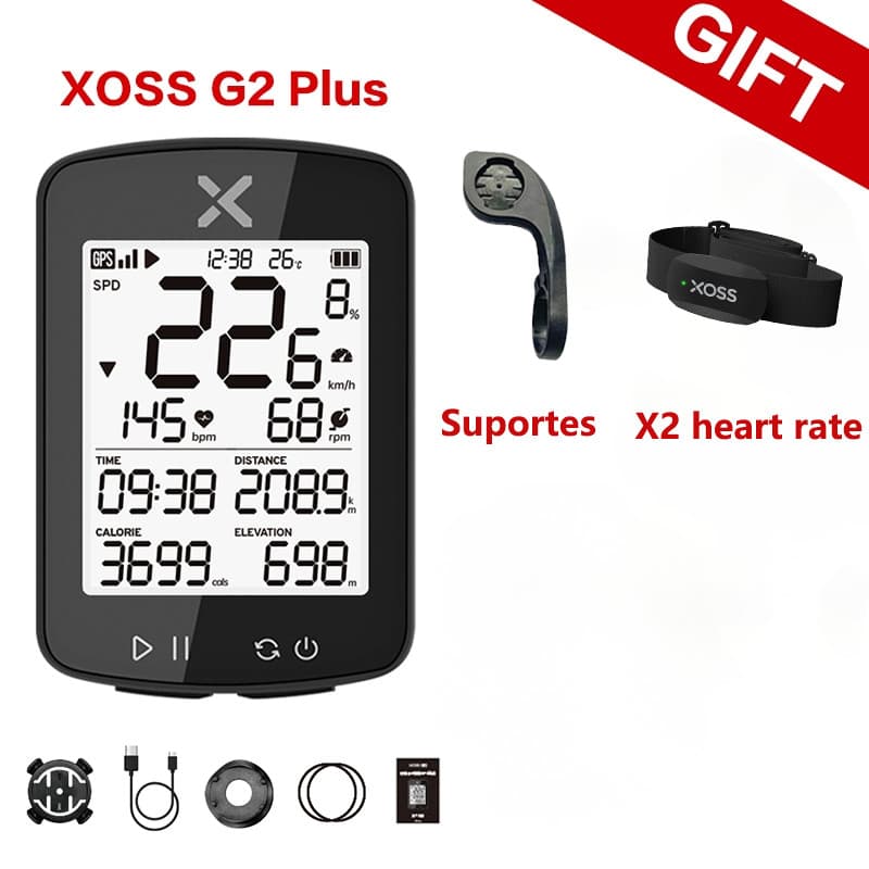 XOSS G2 Plus: Frequência cardíaca sem fio / Gravação de trilha / Resistente à água