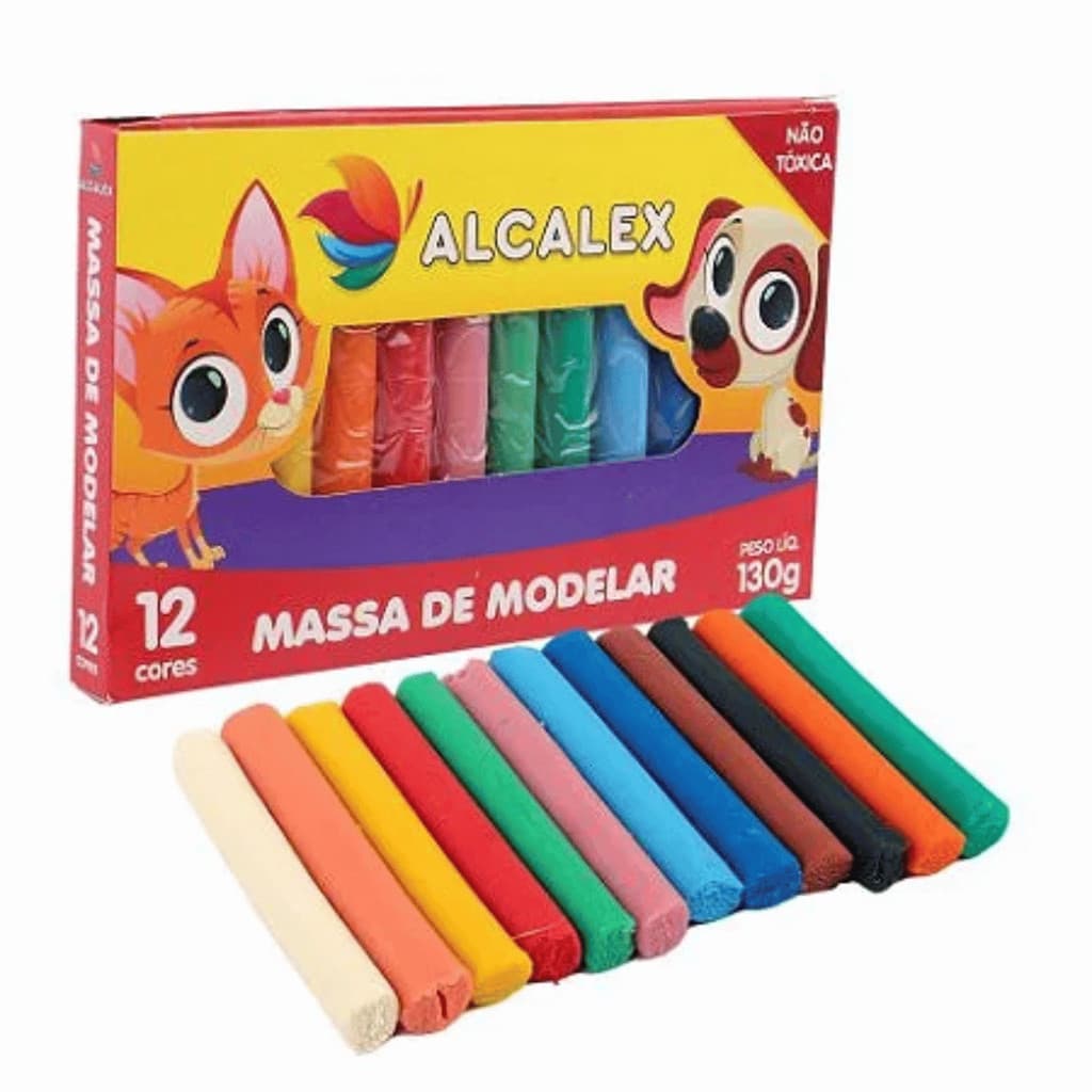 Massinha de modelar 12 cores Massa Material Escolar volta as aulas
