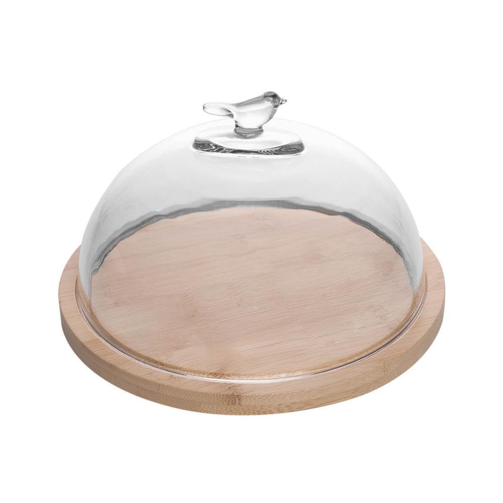 Queijeira com Base em Bambu Wolff Bird com Tampa Vidro