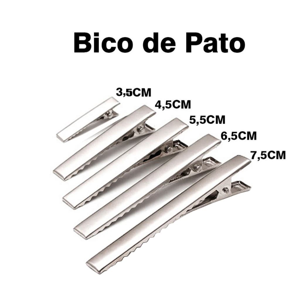Presilha Bico de Pato Jacaré – 50 ou 100 Unidades – Tamanhos de 3,5cm a 7,5cm