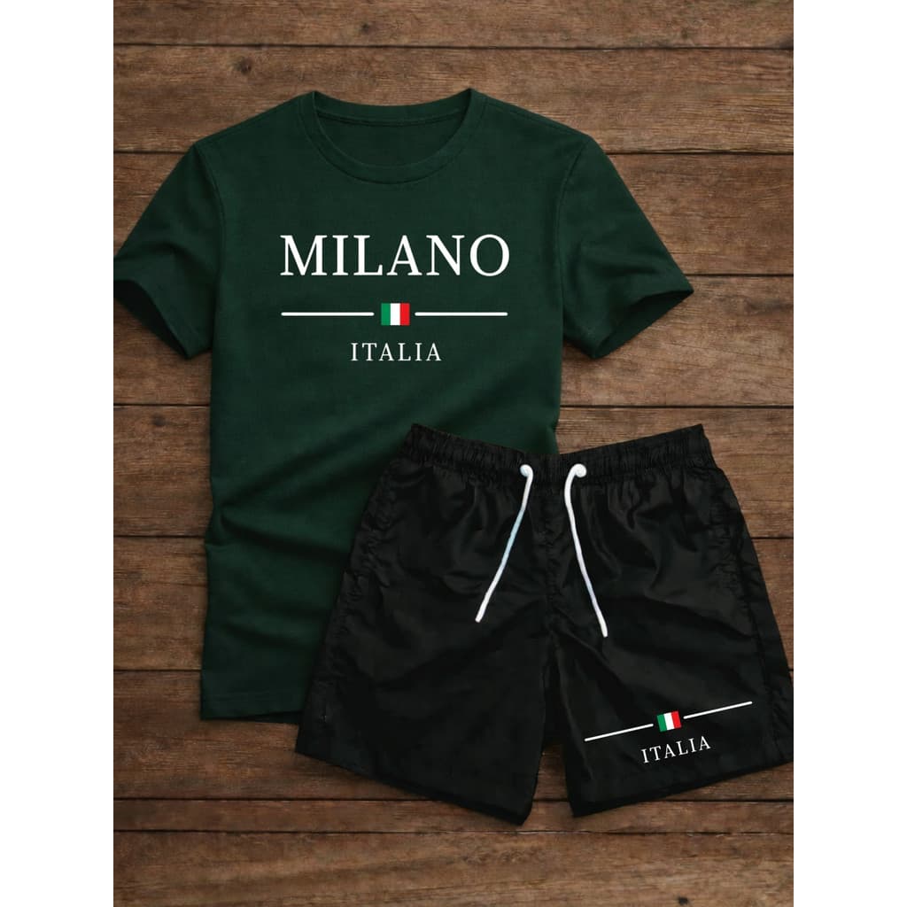 Conjunto Camiseta + Short Tactel Blusa Streetwear Milano Italia Masculino Lançamento