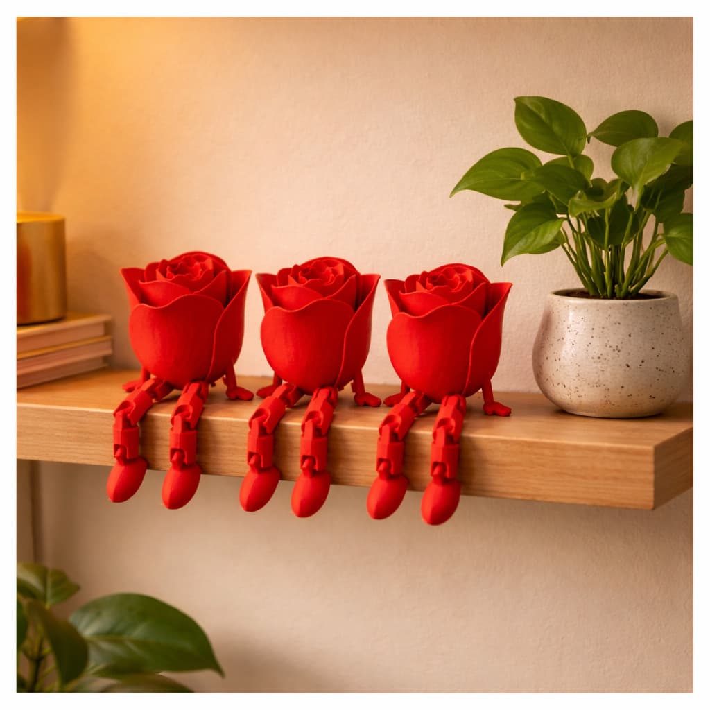 3x Rosa Articulada fofa presente decoração dia dos Namorados ou dia das Mães