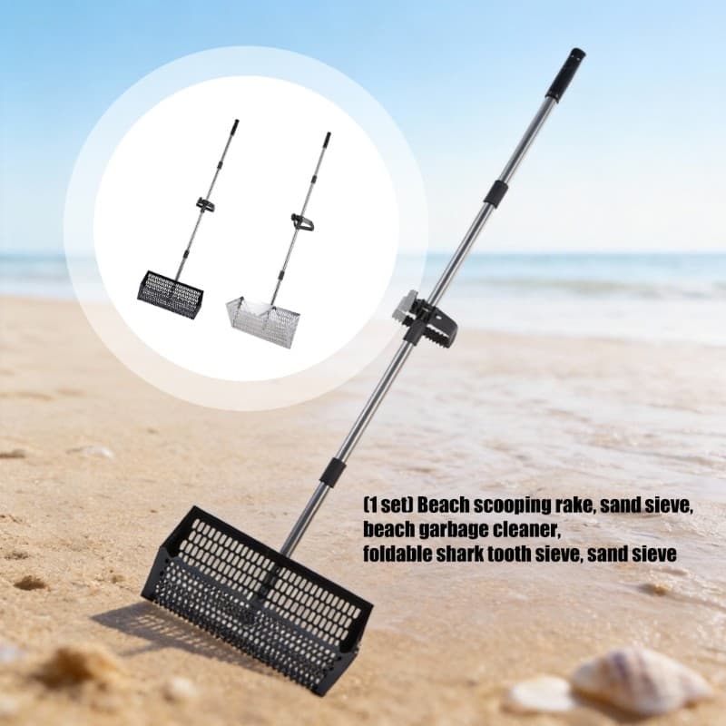 BO Areia Ancinho Peneira De Cesta Larga Colher Grande Aço Inoxidável Alça Ergonômica Praia
