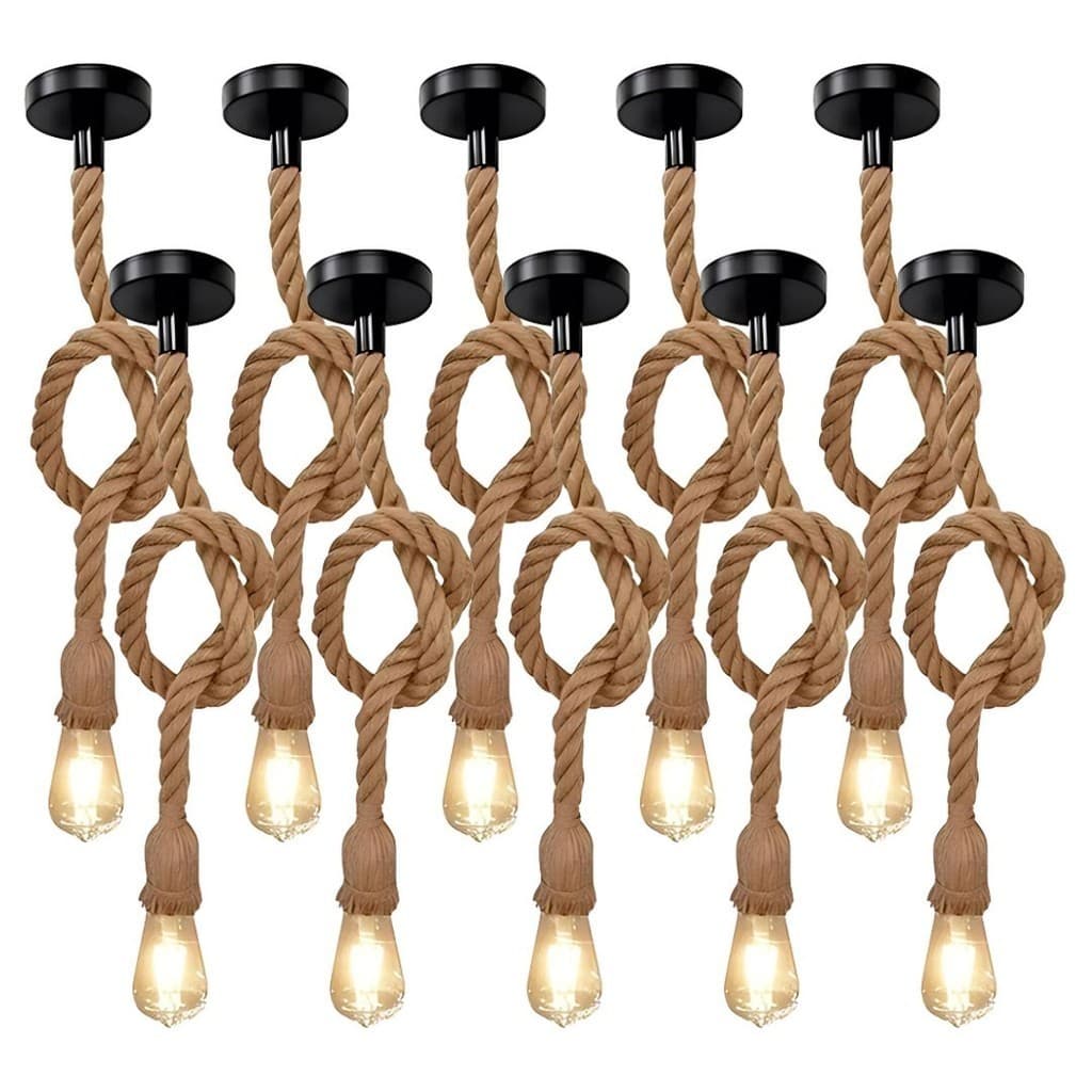 Kit com 10 Pendente Corda Retro Vintage Rústico Decorativo Teto Clássico E27 1M Metro 110v e 220v