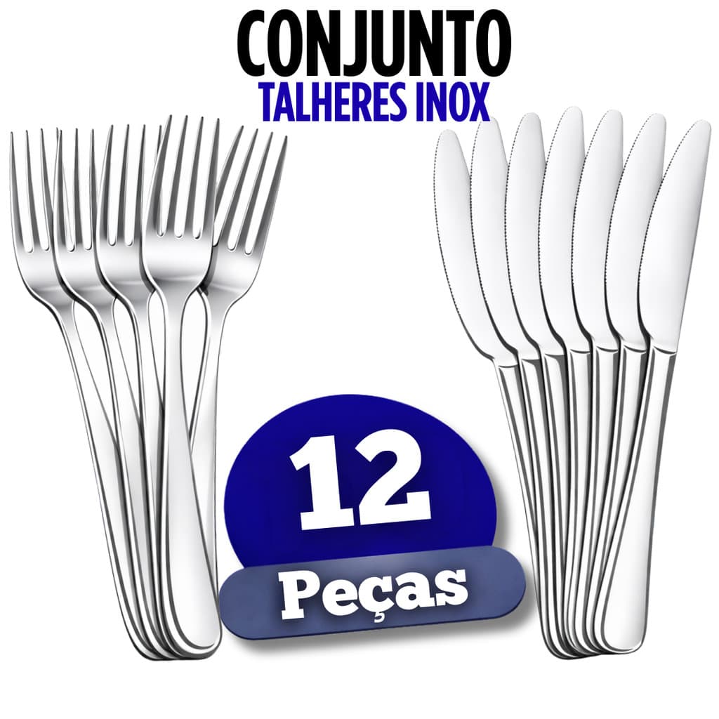 Talheres Inox Garfos e Facas com Alta Durabilidade Ideal Para o Dia a Dia Kit Com 12UN