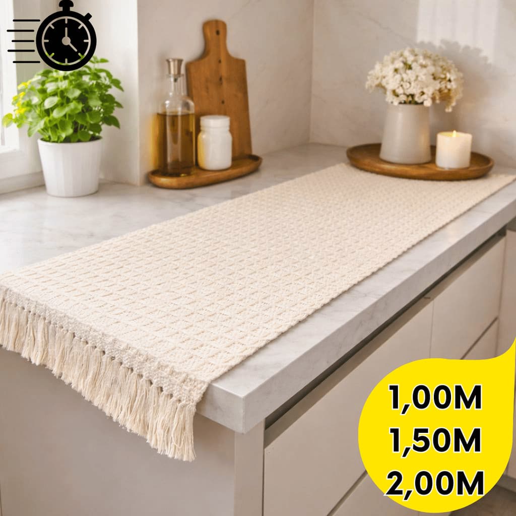 Caminho de Mesa Artesanal 1/3 Tear Manual Luxo – Ideal para Decoração de Loja e Eventos Sofisticados