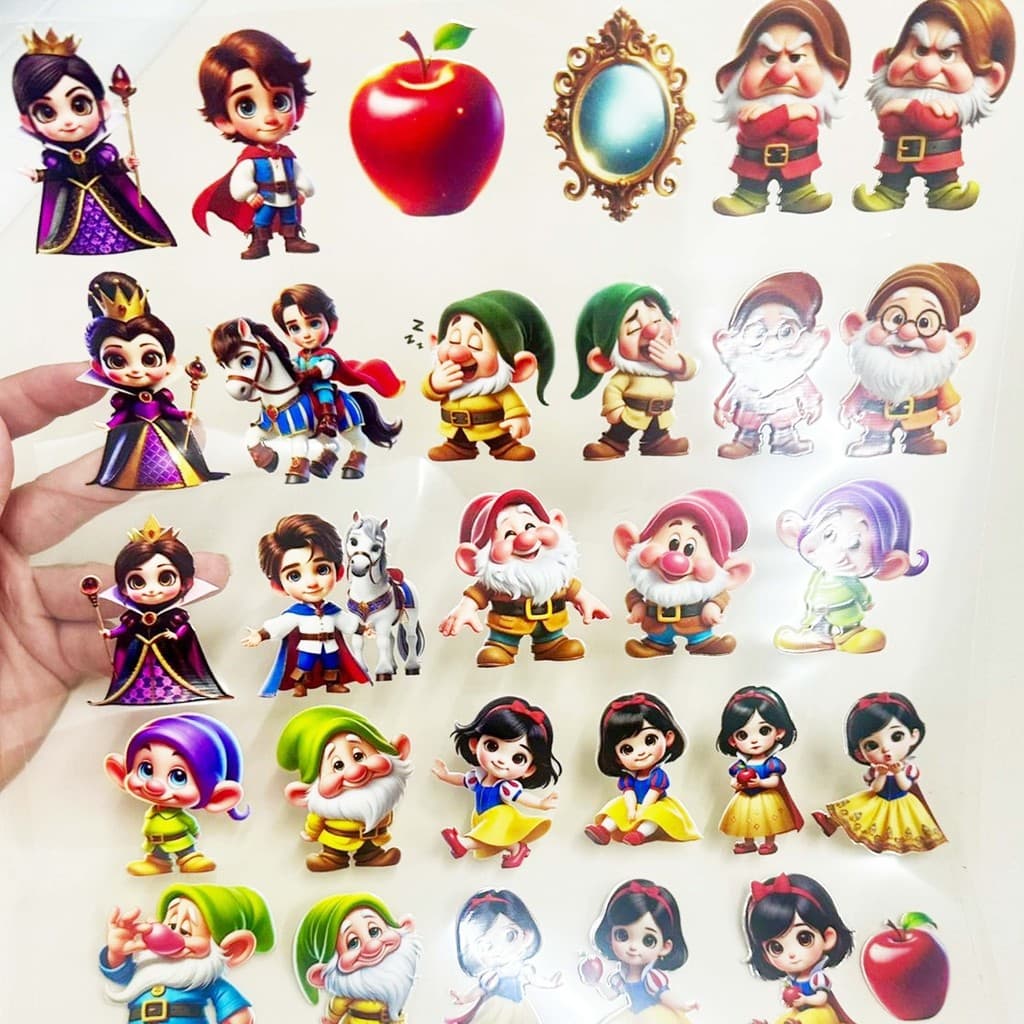 Adesivos de DTF UV Branca de Neve e os 7 anões Cute.