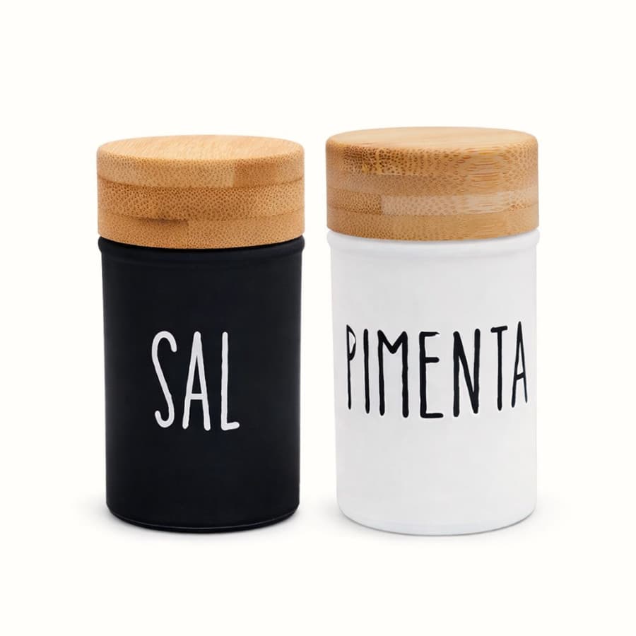 Kit Saleiro Pimenteiro Em Vidro Tampa em Bambu Doha - 80ml