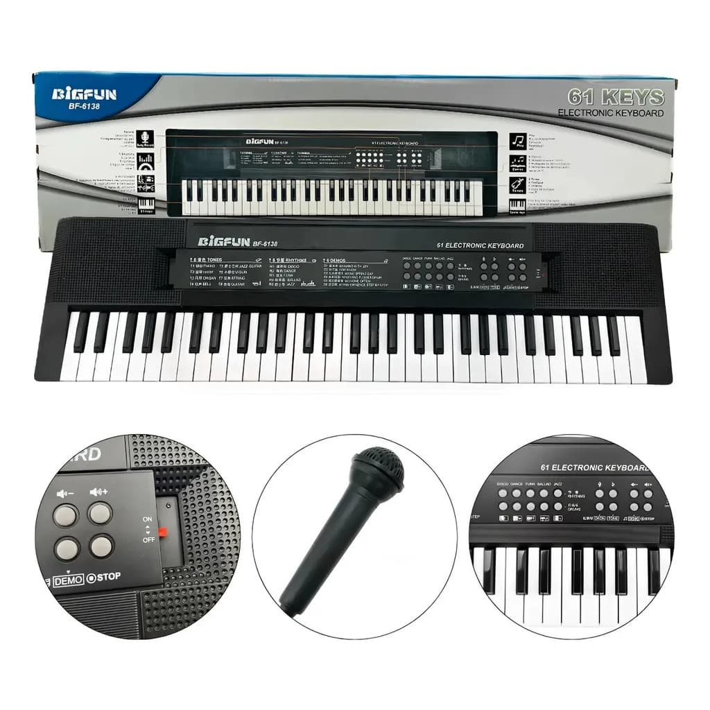 Teclado Musical Bigfun 61 Teclas BF6138 Infantil Com Microfone Bivolt Educativo Estimula Criatividade