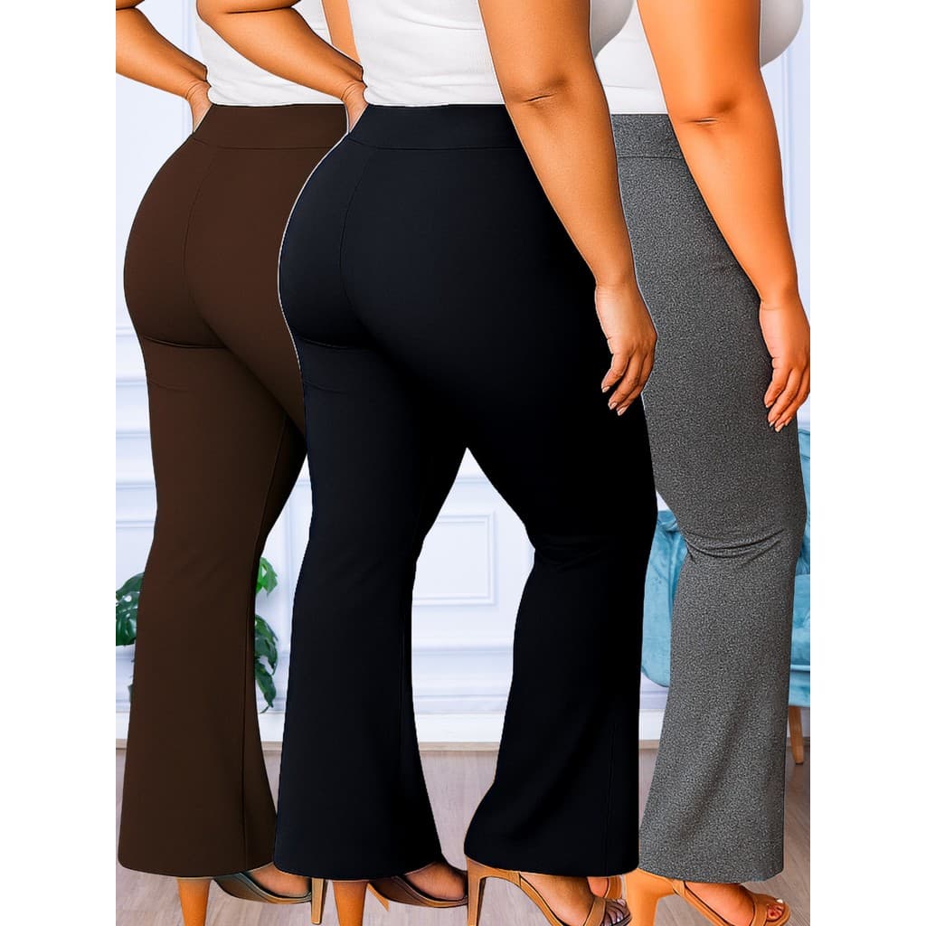 Kit 3 Calça Legging Leg Flare Zero Transparência Grossa Academia Treinos