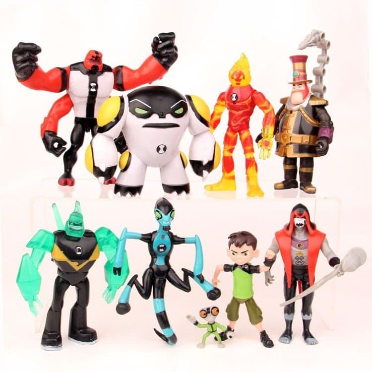 9 Pçs/Set 3-12cm Anime B10 Ben Tennyson Omnitrix Kineceleran Quatro Braços Diamondhead Heatblast Cinza Matéria Q Versão