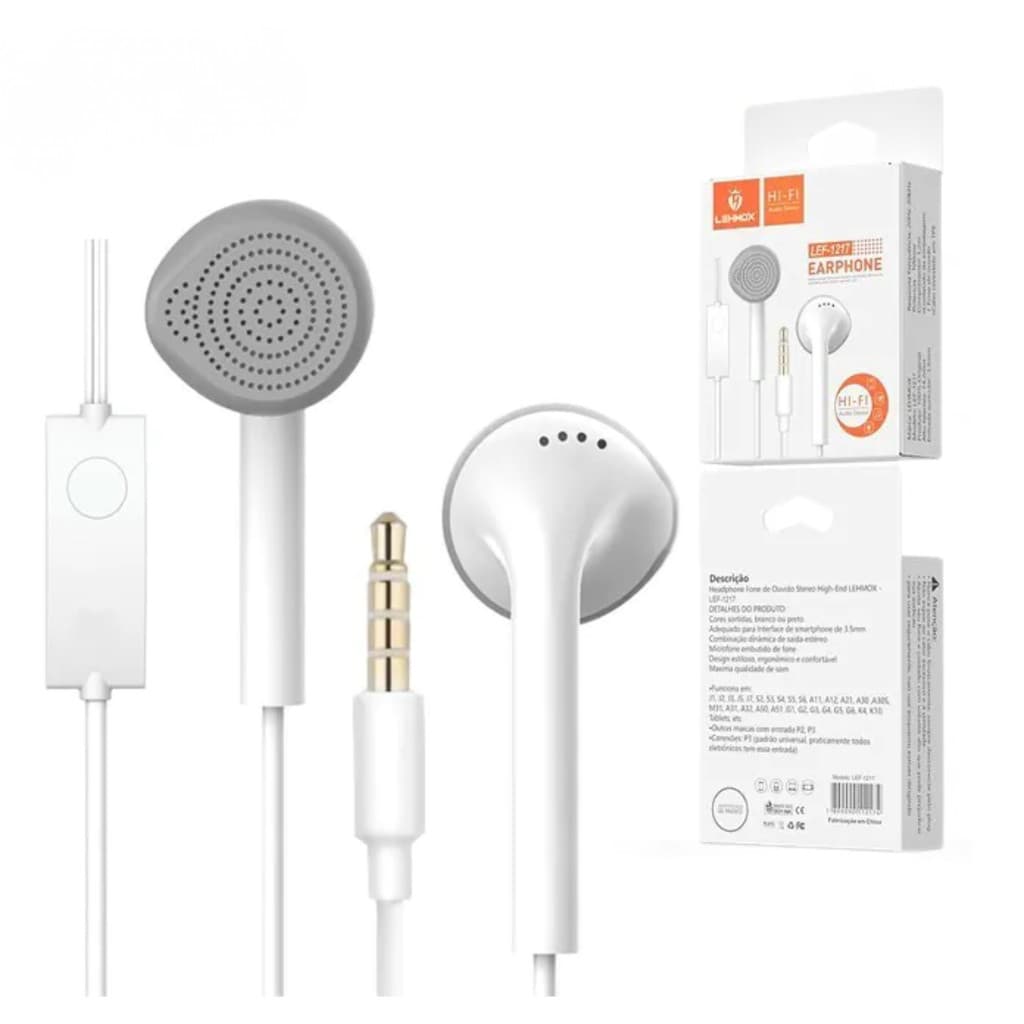 Fone P2 3.5mm com Microfone e Controle no cabo para Celular e PC