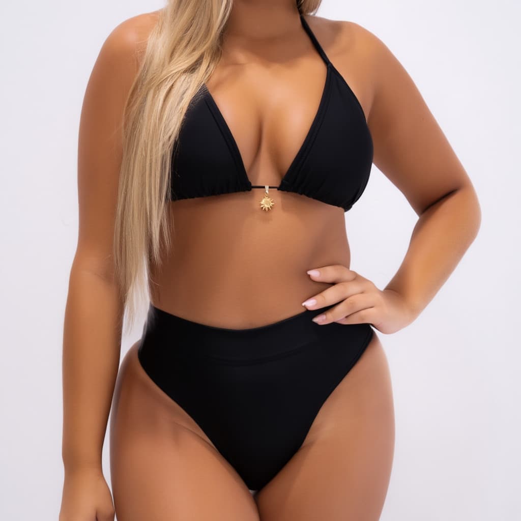 Biquíni Plus Size Cortininha Cintura Alta Fio Duplo Moda Verão 2026