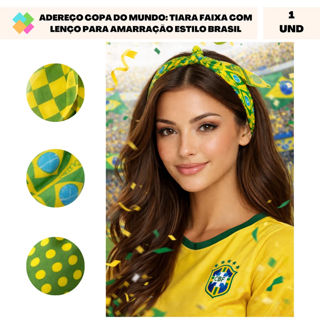 Adereço Copa Do Mundo: Tiara Faixa Com Lenço Para Amarração Estilo Brasil