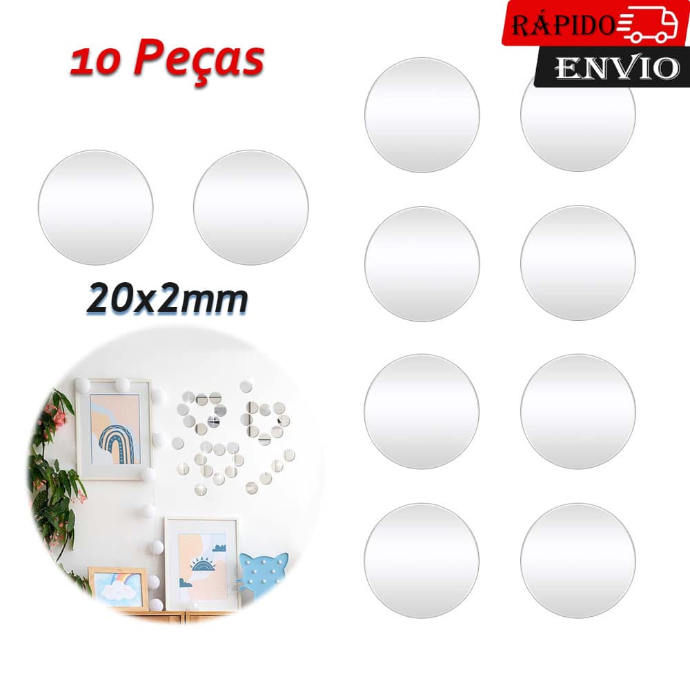 20x20x2mm 10pçs Adesivos de Parede Espelho Redondo Acrílica Decoração DIY para Casa Leve Quarto Sala Estar Banheiro