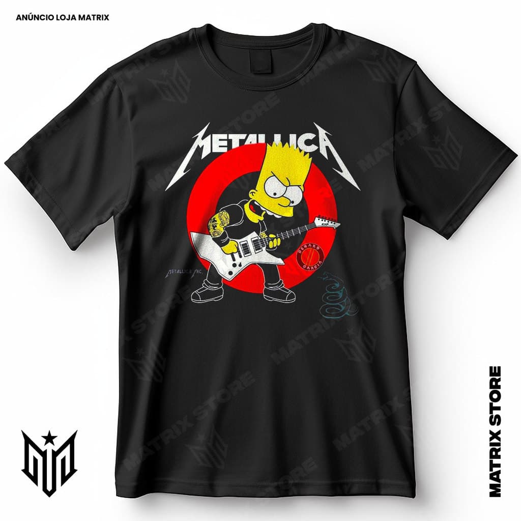 Camisa Bart Simpsons Metallica Blusa Camiseta de Rock 100% Algodão