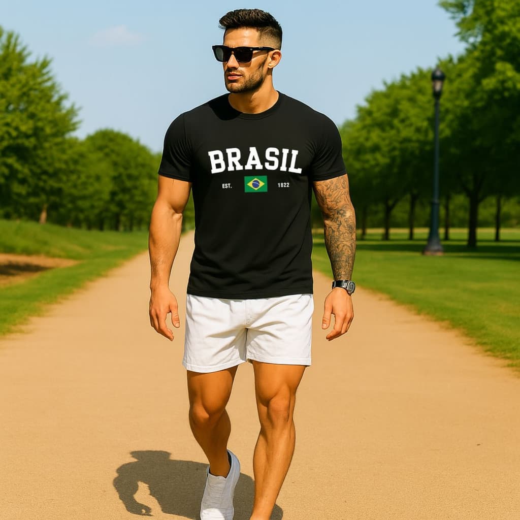 Camiseta Masculina País Brasil Algodão Premium