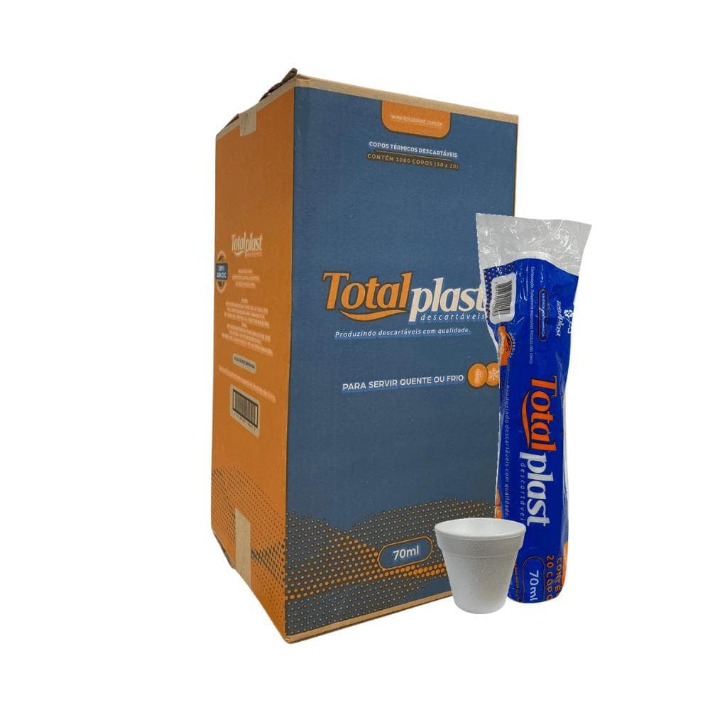 Copo de Isopor Térmico 70ml Totalplast - Caixa com 1.000 unidades (50x20)