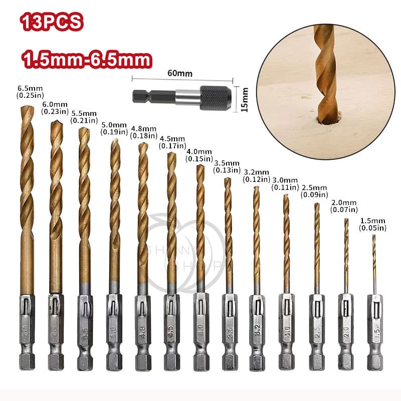13Pcs Jogo De Brocas Hexagonais De Titânio Madeira Plástico Metal Alumínio Ferramenta de Impacto