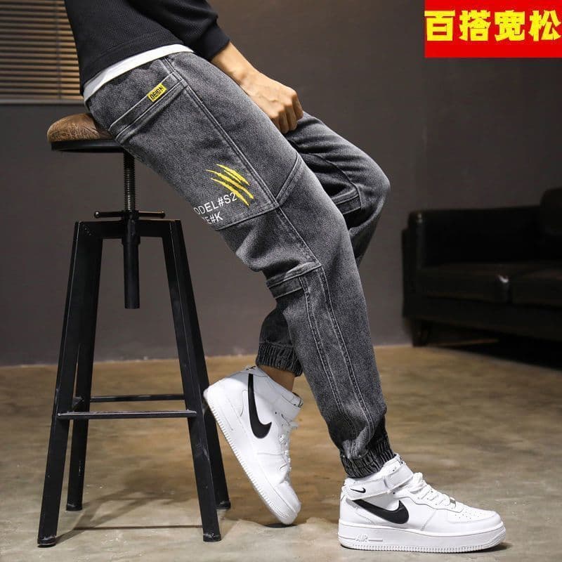 Calças de brim masculinas na moda calças casuais de perna larga calças retas primavera outono estilo rua Wear calças sol