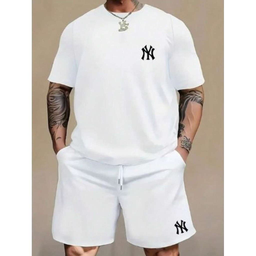 Kit Conjunto Camiseta e Short Tactel NY Masculino Camisa Flanelada Streetwear Estilo